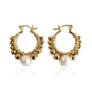 Aretes con perla, chapa de oro 14K